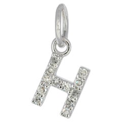 Solid 14k White Gold H Letter 6 mm Pendant Natural Diamond Fine Jewelry