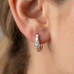Solid 14k White Gold Huggie Earrings Natural White Diamond Minimalist Earrings