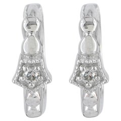 Solid 14k White Gold Huggie Earrings Natural White Diamond Minimalist Earrings