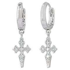 Solid 14k White Gold Jewelry Natural H/Si White Diamond Dangle Huggie Earring