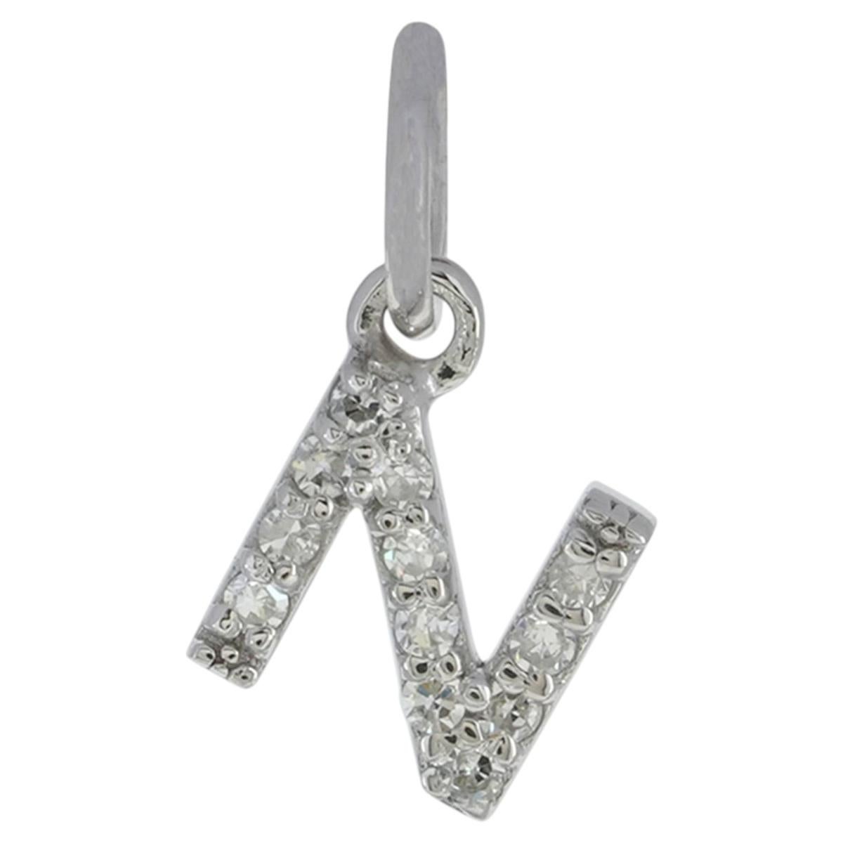 Solid 14k White Gold Jewelry Natural White Diamond N Letter Initial Gift Pendant