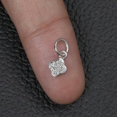 Pendentif en or blanc massif 14 carats avec diamant blanc authentique en forme de trèfle, charm en or blanc