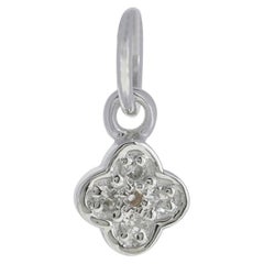 Pendentif en or blanc massif 14 carats avec diamant blanc authentique en forme de trèfle, charm en or blanc