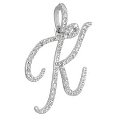 Solid 14k White Gold K Initial Pendant Natural Diamond K Letter Charm Jewelry