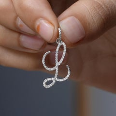 Solid 14k White Gold L Initial Charm Genuine Diamond Pendant Fine Jewelry