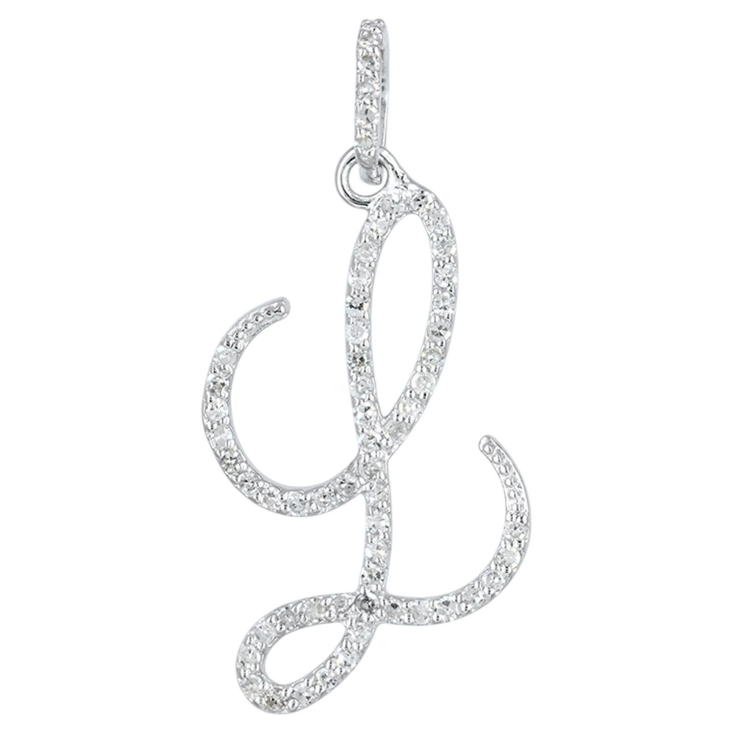 Solid 14k White Gold L Initial Diamond Pave Charm Pendant Fine Jewelry For Sale