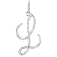 Solid 14k White Gold L Initial Charm Genuine Diamond Pendant Fine Jewelry