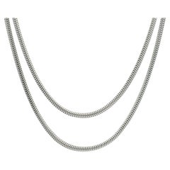 Solid 14k White Gold Long 24" Rounded Snake Silky Link Chain Necklace