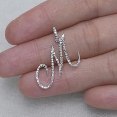 Solid 14k White Gold M Letter Charm Natural Pave Diamond Pendant Fine Jewelry