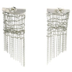 Solid 14k White Gold Mesh Dangle Chandelier Dangle Earrings w/ Butterfly Backs