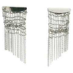 Solid 14k White Gold Mesh Dangle Chandelier Dangle Earrings w/ Butterfly Backs