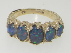 Solid 14K White Gold Natural 5 Stone Opal Triplet Engagement Ring Customizable