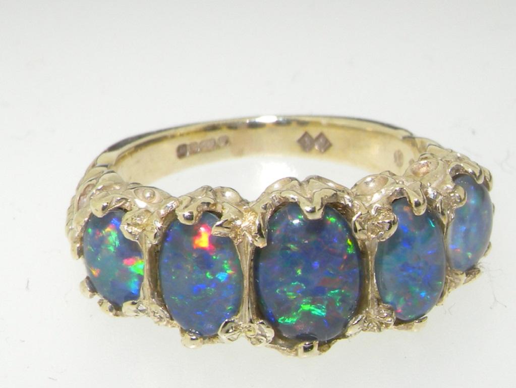 For Sale:  Solid 14K White Gold Natural 5 Stone Opal Triplet Engagement Ring Customizable 4