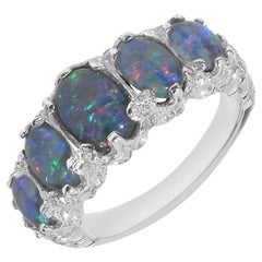 Solid 14K White Gold Natural 5 Stone Opal Triplet Engagement Ring Customizable