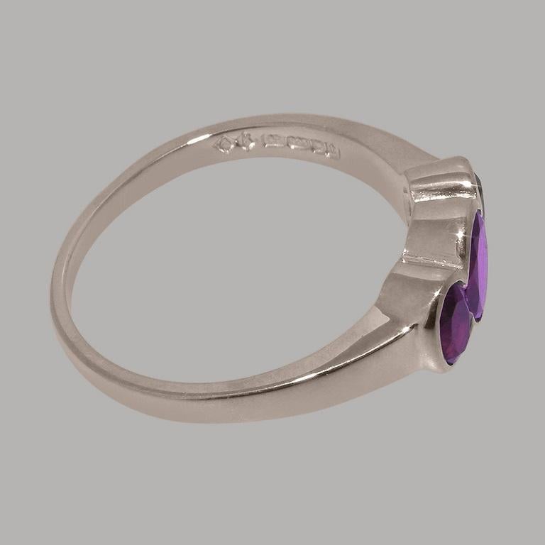 En vente :  Bague trilogie pour femmes en or blanc massif 14 carats avec améthyste naturelle, personnalisable 4