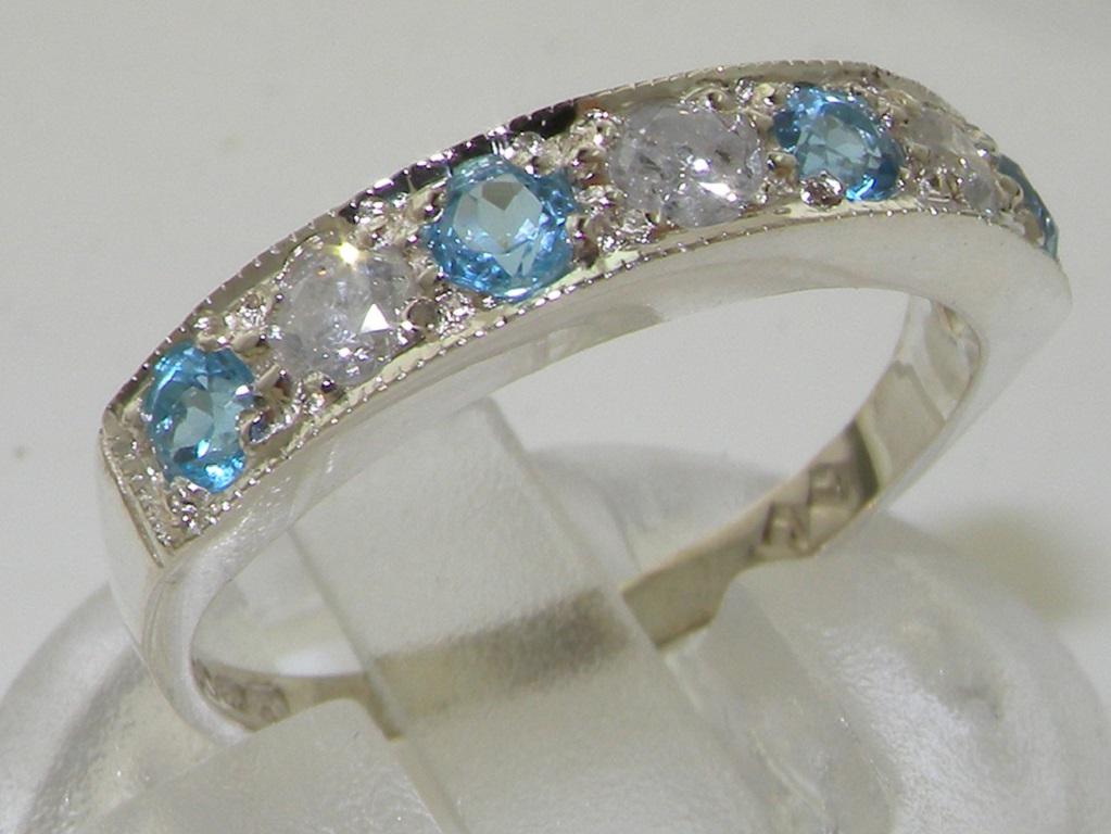 For Sale:  Solid 14K White Gold Natural Blue Topaz & Diamond Engagement Ring Customized 2