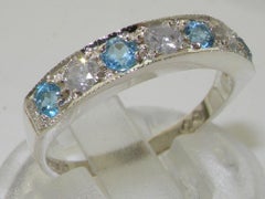 Solid 14K White Gold Natural Blue Topaz & Diamond Engagement Ring Customized