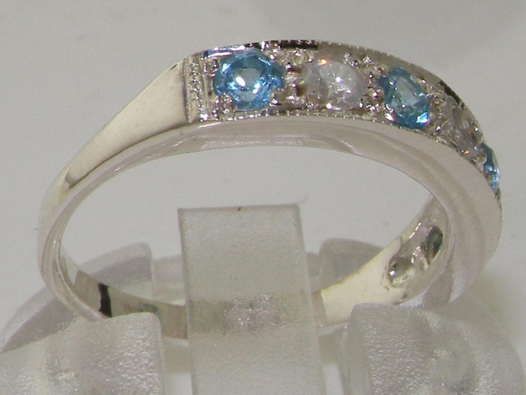 For Sale:  Solid 14K White Gold Natural Blue Topaz & Diamond Engagement Ring Customized 4