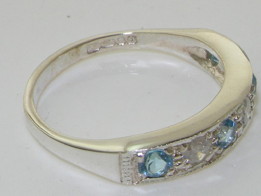 For Sale:  Solid 14K White Gold Natural Blue Topaz & Diamond Engagement Ring Customized 5