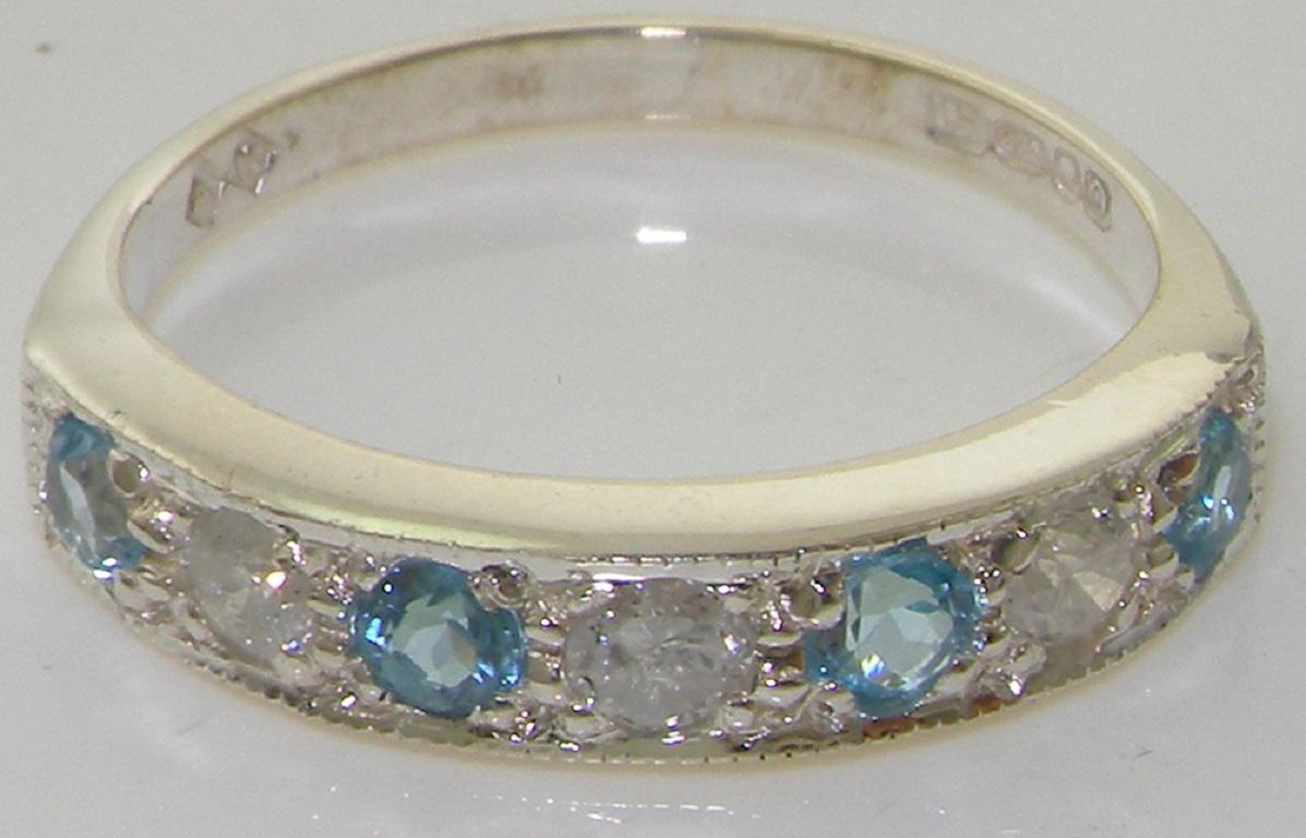 For Sale:  Solid 14K White Gold Natural Blue Topaz & Diamond Engagement Ring Customized 6