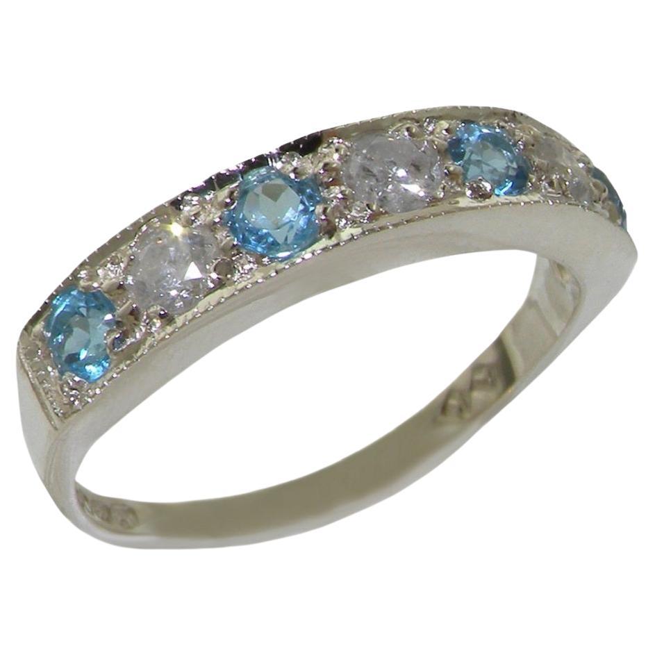 For Sale:  Solid 14K White Gold Natural Blue Topaz & Diamond Engagement Ring Customized