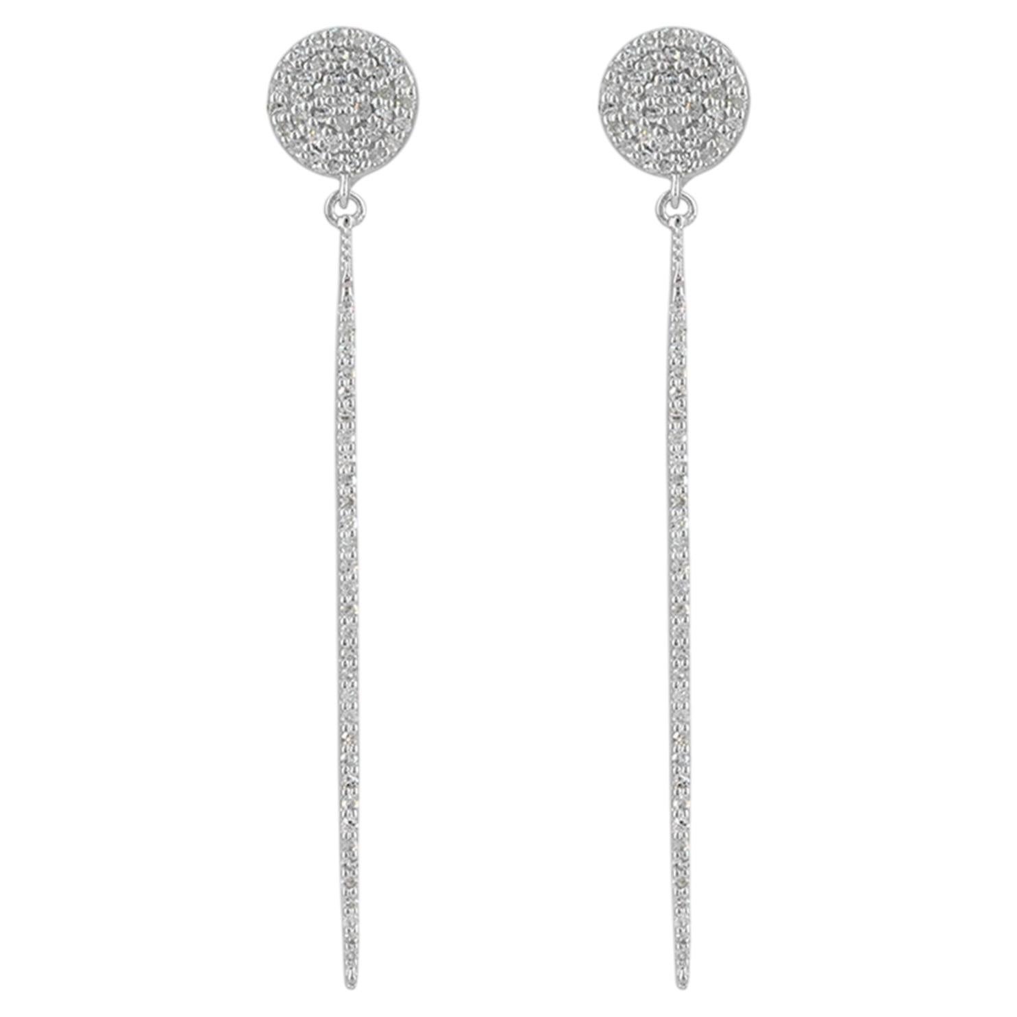Pendientes de barra de oro blanco macizo de 14k con diamantes naturales y discos redondos — Joyería fina