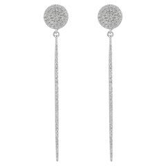 Solid 14k White Gold Natural Diamond Bar Earrings Round Disc Fine Jewelry