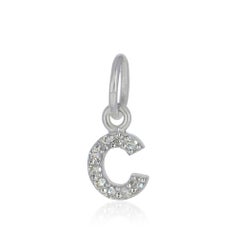 Solid 14k White Gold Natural Diamond C Initial Letter Charm Small Dainty Pendant