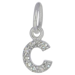 Solid 14k White Gold Natural Diamond C Initial Letter Charm Small Dainty Pendant