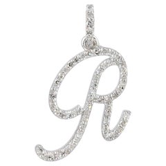 Solid 14k White Gold Natural Diamond R Initial Personalised Pendant Fine Jewelry