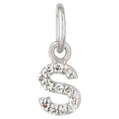 Solid 14k White Gold Natural H/Si Diamond S Letter Charm Minimalist Pendant