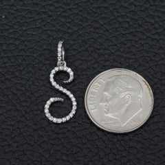 Solid 14k White Gold Natural H/Si White Diamond S Letter Initial Charm Pendant