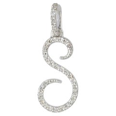 Solid 14k White Gold Natural H/Si White Diamond S Letter Initial Charm Pendant