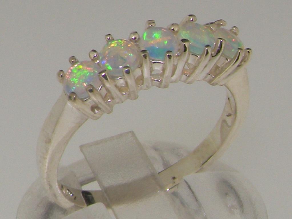 For Sale:  Solid 14k White Gold Natural Opal womens Eternity Ring, Customizable 2