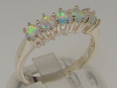 Solid 14k White Gold Natural Opal womens Eternity Ring, Customizable