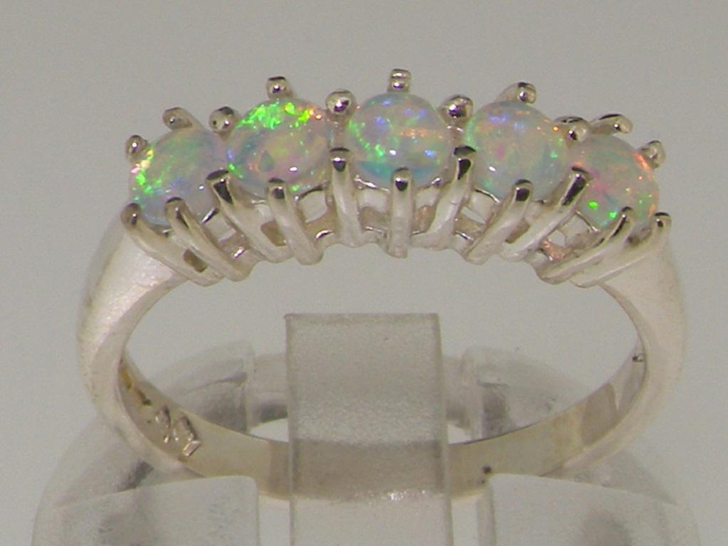 For Sale:  Solid 14k White Gold Natural Opal womens Eternity Ring, Customizable 3