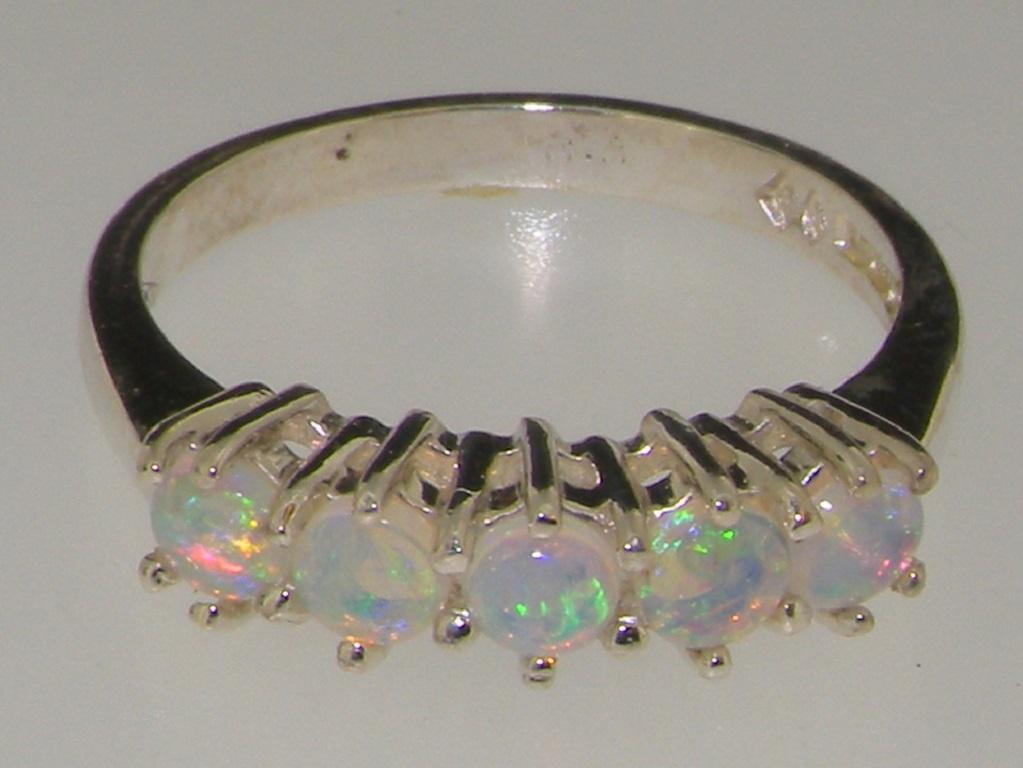 For Sale:  Solid 14k White Gold Natural Opal womens Eternity Ring, Customizable 6