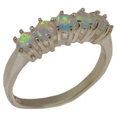 Solid 14k White Gold Natural Opal womens Eternity Ring, Customizable