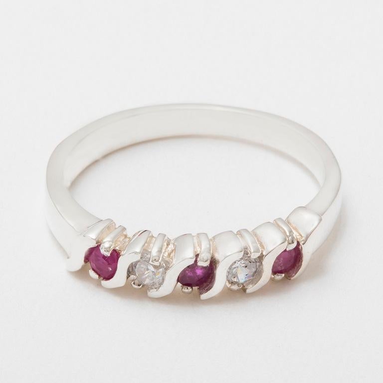 For Sale:  Solid 14k White Gold Natural Ruby & Diamond womens Eternity Ring Customizable 4
