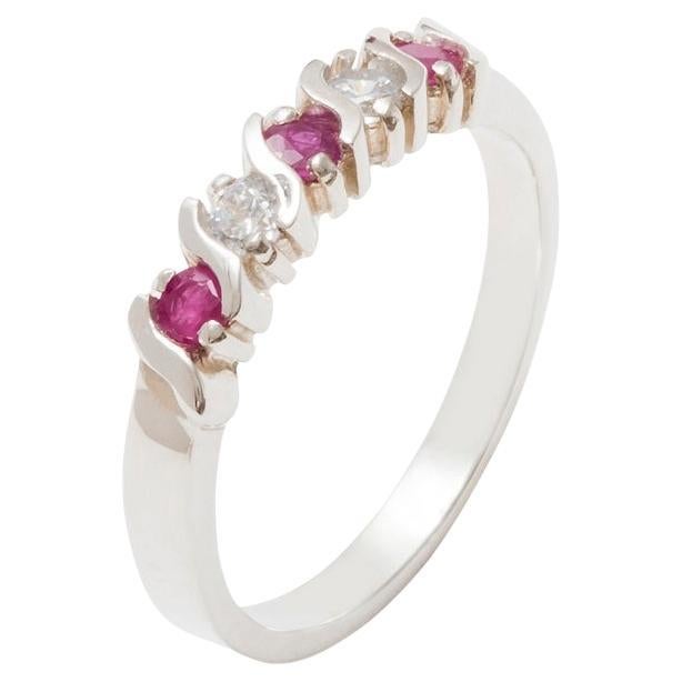 Solid 14k White Gold Natural Ruby & Diamond womens Eternity Ring Customizable