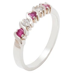 Bague d'éternité pour femme en or blanc massif 14 carats avec rubis naturel et diamants, personnalisable