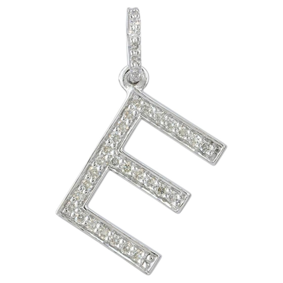 Solid 14k White Gold Natural White Diamond E Initial Letter Charm Gift Pendant