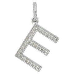 Solid 14k White Gold Natural White Diamond E Initial Letter Charm Gift Pendant