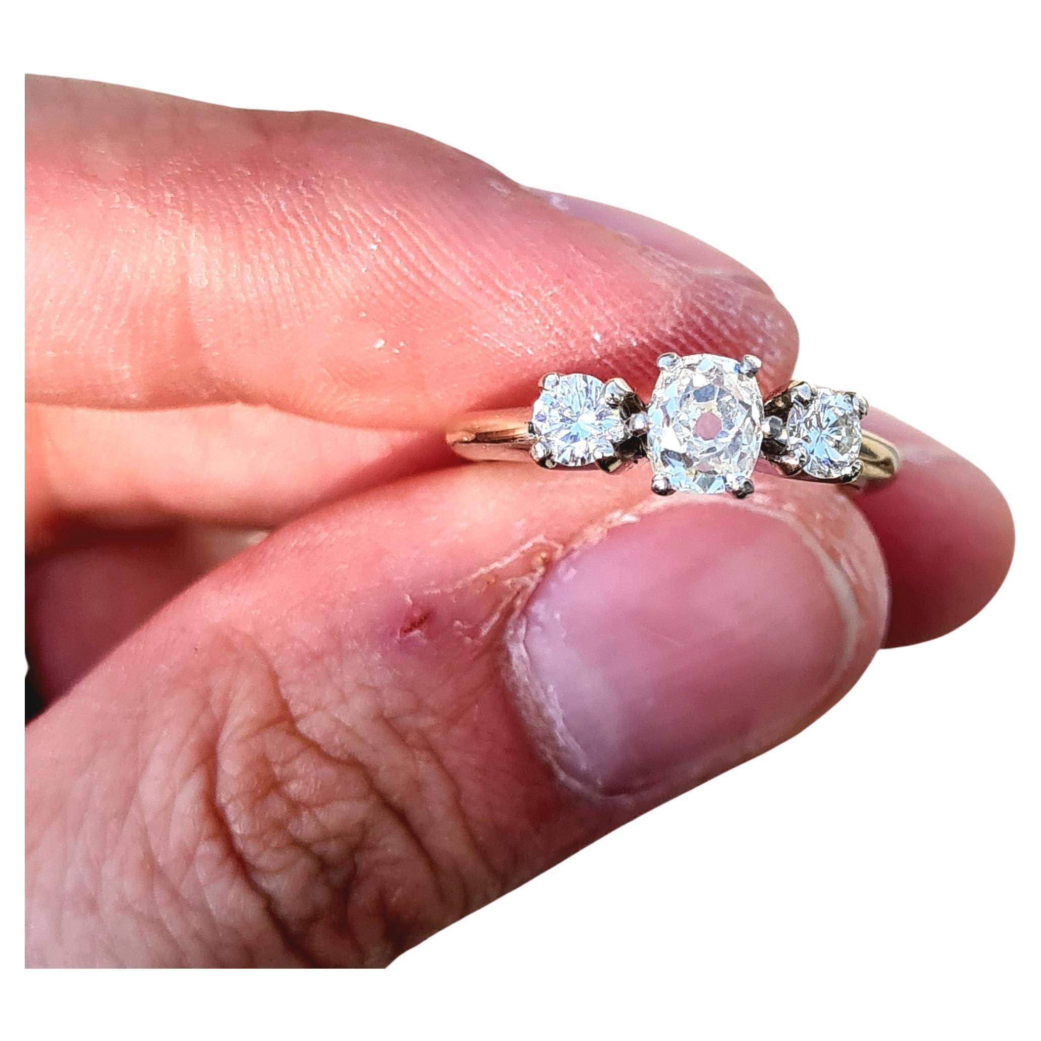Solid 14k White Gold Old Mine Cut Diamond Ring For Sale 1