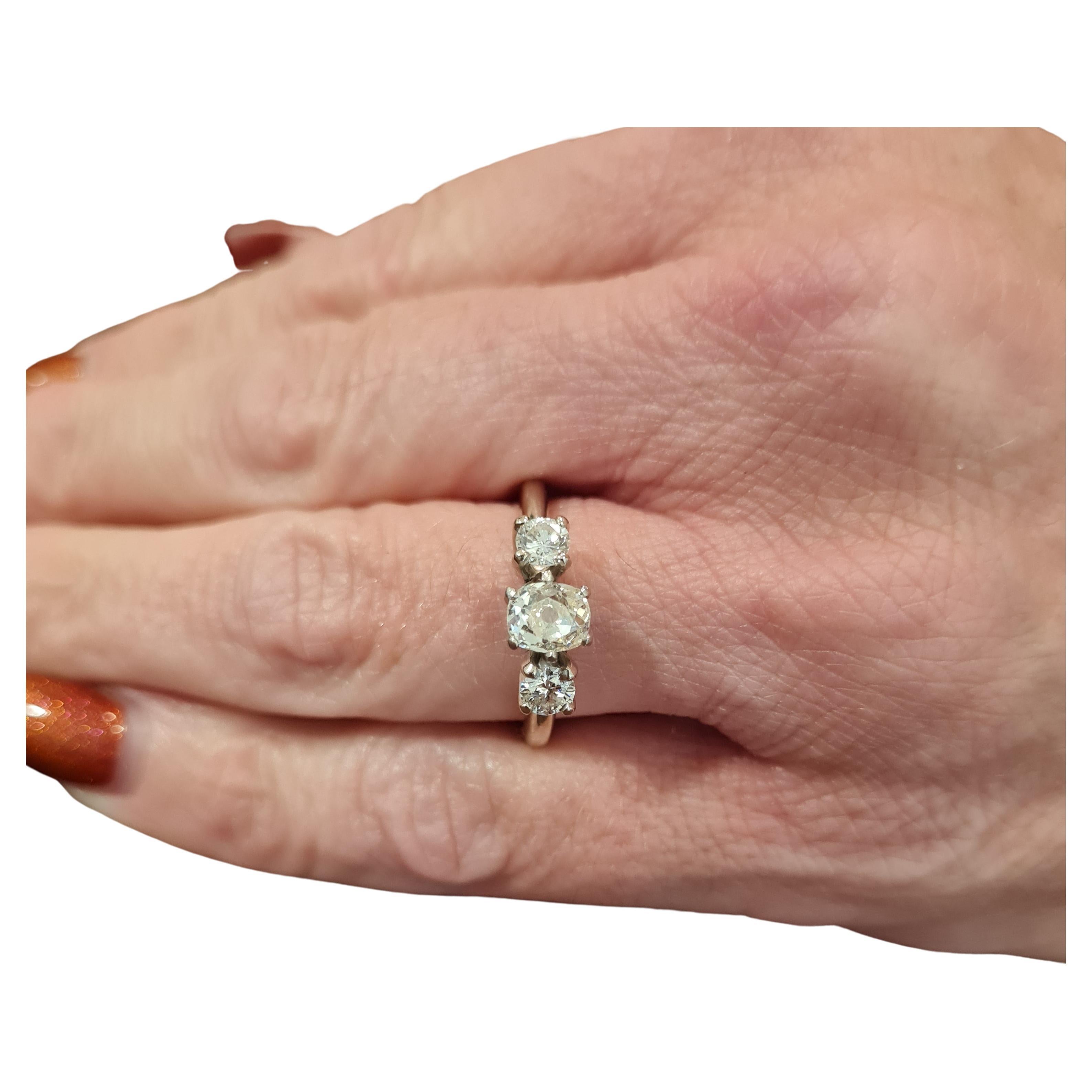 Solid 14k White Gold Old Mine Cut Diamond Ring For Sale