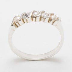 Solid 14k White Gold Pearl & Diamond womens Eternity Ring Customizable