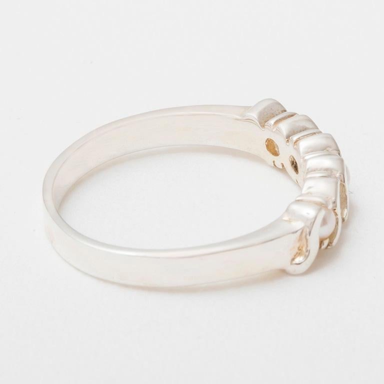 For Sale:  Solid 14k White Gold Pearl & Diamond womens Eternity Ring Customizable 5
