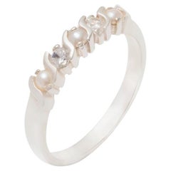 Solide 14k Weißgold Perle & Diamant Frauen Eternity Ring anpassbar