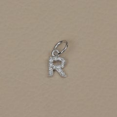 Solid 14k White Gold R Letter Initial Pendant Natural Diamond Fine Jewelry