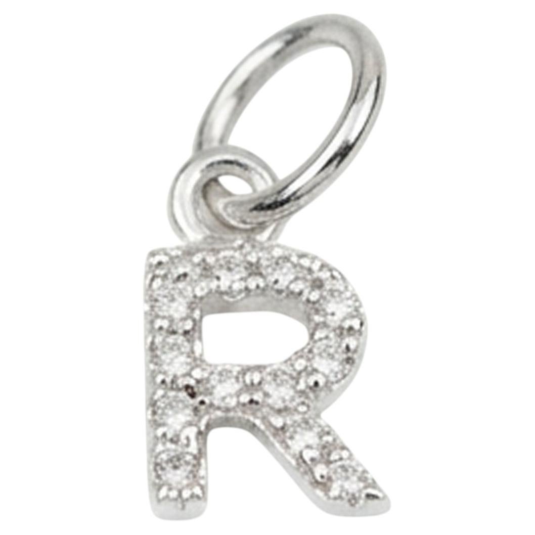 Solid 14k White Gold R Letter Initial Pendant Natural Diamond Fine Jewelry